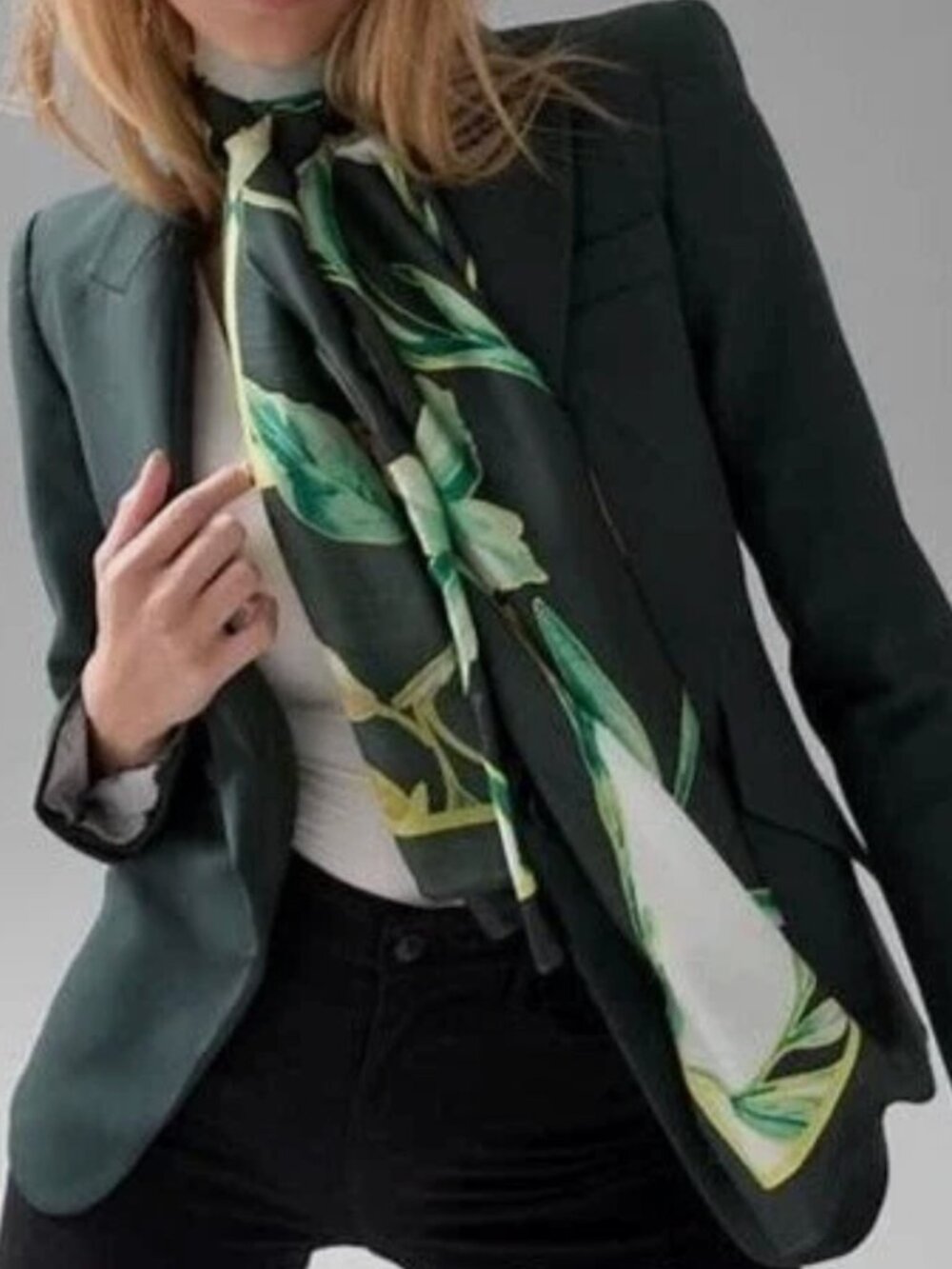 WHBM Oblong Scarf Autumn Leaves Spruce Green Floral Print NWT 70" long